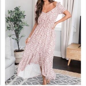 Pink Lily Too Cool For You Floral Mauve Taupe Maxi Dress Size Small